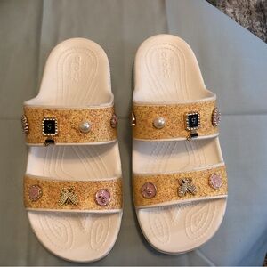 Womens CROCS white with yellow glitter size 10 never worn.